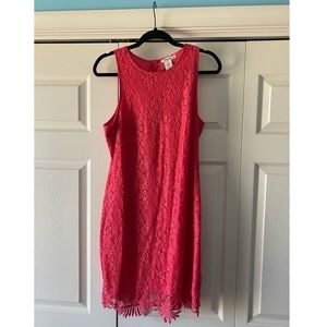 Coral lace short dress, L